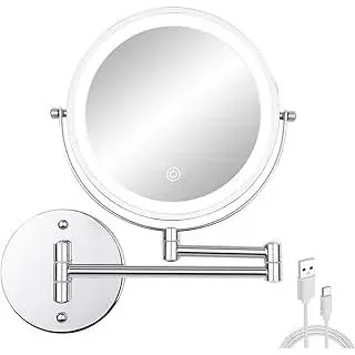 FFowcye Schminkspiegel mit Beleuchtung und Wandmontage, 1X/10X Vergrößerung Kosmetikspiegel, Dimmbarer Schminkspiegel mit Touchscreen, USB Wiederaufladbar, Rasierspiegel 360° Drehbar für Bad und Hotel