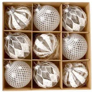 Weihnachtskugeln, Champagner Weihnachtskugeln 9Pcs 8cm Weihnachtskugel Bunte Kugel Geschenk Baum Dekoration Anhänger für Weihnachtsbaum Urlaub Girlande Dekor Ornamente (Transparent weiß)