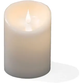 Konstsmide LED Echtwachskerze, weiß, mit 3D Flamme, Ø 10 cm, Höhe: 14 cm, mit 4h und 8h Timer, warm weiße Dioden, batteriebetrieben, Innen, 2 x C 1.5V (exkl.) - 1840-100