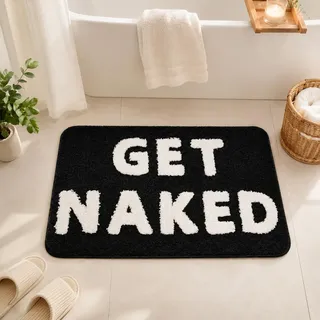 Firecos Get Naked Badematte rutschfeste Fussmatte Microfiber Weich Badteppich Duschteppich Badezimmermatte für Dusche Badewanne (Schwarz Weiß, 40x60cm)