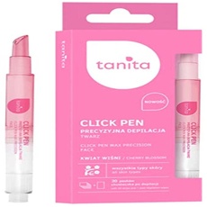 Tanita | Click Pen Präzisions-Gesichtshaarentfernung | Wachs Entfernung von Augenbrauen und Schnurrbart | Set mit Wachsstift + 20 Streifen + 1 Reinigungstuch nach der Haarentfernung |
