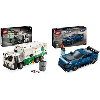 LEGO Technic Mack LR Electric Müllwagen, Müllauto-Modell & Speed Champions Ford Mustang Dark Horse Sportwagen, Auto-Spielzeug