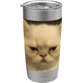 Lustige müde persische Katze Kätzchen Gesicht Meme Foto Doppelwandiger Edelstahl-Thermobecher
