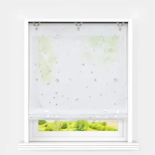 Heichkell Raffrollo mit Ösen Voile Moderne Raffgardine ohne Bohren Kleinfenster Gardine Küche Glänzende Kreise-Dekomuster Weiß BxH 100x130 cm