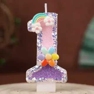 1 Jahr Mädchen & Junge,Zahlenkerze Rosa, Regenbogen, Blumen, Tortendeko 1 Geburtstag, Kuchendeko Erster Geburtstag, Geburtstagskerze Kinder, Rosa Kerzen Birthday Candles