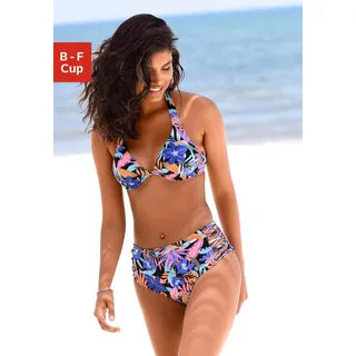 Bügel-Bikini-Top BENCH. "Pitch", Damen, Gr. 36, Cup D, bunt (schwarz, bedruckt), Microfaser, Polyamid, Bikini-Oberteile Bügel-Bikini-Top, mit tropischem Design