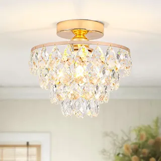 ZenithBeam Mini-Kronleuchter aus Kristall, kleine Deckenleuchte, aus Kristall, modern, für Flur, Deckenleuchte, für Schlafzimmer, Flur, Wohnzimmer (Gold)