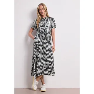 Midikleid STREET ONE, Damen, Gr. 36, N-Gr, tiefblau, Web, Obermaterial: 88% Viskose, 12% Polyamid. Futter: 100% Viskose, gemustert, normal 3/4-Länge, Rundhals, abgesteppte Kante, Kleider Midikleid, Sommerkleid mit Zick-Zack-Muster
