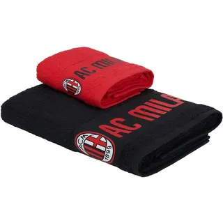 AC Milan Set mit 2 Handtüchern mit Logo, 50 x 100 cm, Baumwolle, offizielles Produkt, rot/schwarz