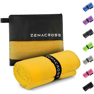 ZENACROSS Mikrofaser Handtuch Größen M - Gelb - 50x100cm mit Transportbeutel - Schnelltrocknendes und vielseitiges Fitness Handtuch - Sporthandtuch