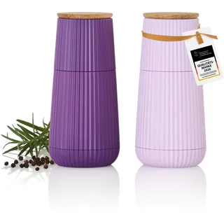 AdHoc MP156 Scape Pfeffer- und Salzmühlen Set, Relief-Design, Dark Purple & Light Purple, mit CeraCut® Keramikmahlwerk, stufenlos einstellbar, leicht & benutzerfreundlich, in Geschenkverpackung