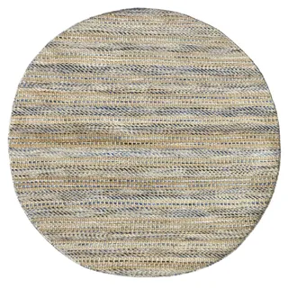 HAMID - Woll- und Jute-Teppich Runden Olivia, Handgewebter Woll-Jute-Teppich für Wohnzimmer, Schlafzimmer, Blau Geädert, (150 x 150 cm)