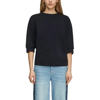 Sweater COMMA, Damen, Gr. 44, schwarz (navy), Sweatware, Obermaterial: 50% Polyester, 44% Viskose, 6% Elasthan, unifarben, normal hüftbedeckend, Rundhals, Bündchen, Sweatshirts Sweater, mit Rundhals und Halbarm