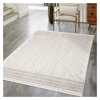 Carpet City Teppich »CLASICO 8931« rechteckig 11 mm Höhe Läufer, Kurzflor, Hochtief-Muster, Boho, Fransen, Wohnzimmer