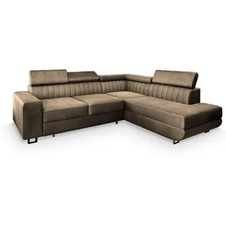 masseno Ecksofa Nola R-S mit Schlaffunktion L-Form, Sofa mit Bettkasten, Wohnzimmersofa, Couch, Soffa, Bettsofa, Couchgarnitur- Beige, MONOLITH 09 - Beige