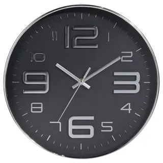 MIJOMA Wanduhr Ø 32 cm modern leise ohne Ticken mit 3D Zahlen Chromrahmen geprägtes Ziffernblatt Design-Wanduhr geräuschlos Wohnzimmer Büro Küche (Anthrazit)