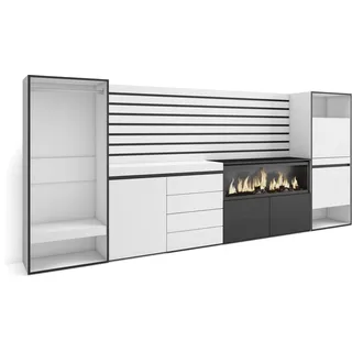 Skraut Home | Sideboard, Kommode | Aufbewahrungsschrank | 334x145x35 cm | Für Schlafzimmer | Elektrokamin XXL | Kommode mit Schubladen | Schuhschrank | Offener Kleiderschrank | Moderner Stil | Weiß