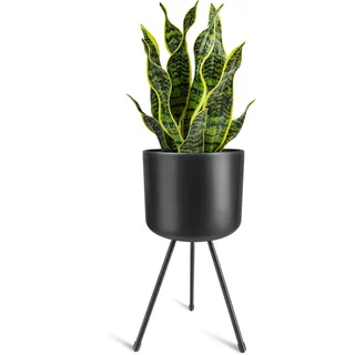 magarz Mid-Century Metall-Blumentopf mit Ständer, stilvoll, modern, bodenstehend, geeignet für Orchideen, Aloe, Innen- und Außenbereich, Dekoration, 20 cm breit, 45 cm hoch