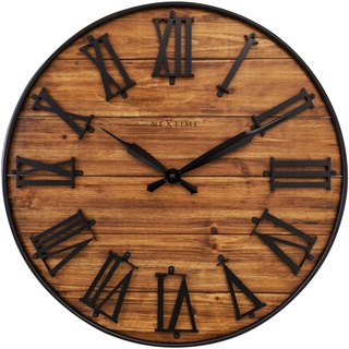 NeXtime Große Wanduhr - 50 cm - leise - Dunkles Holz - Metall - „Manchester