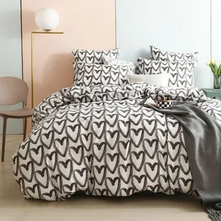 Freyamy Bettwäsche 135x200cm 4teilig Schwarz Weiß Herz Bettwaren-Sets Gebürstet Microfaser Weiche Wendebettwäsche Bequem Bettbezug 2 Bettdeckenbezüge mit Reißverschluss und 2 Kissenbezug 80x80cm