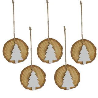 Weihnachten 5 X Holz Holzklotz Hängender Baumschmuck - Weiß Bäume