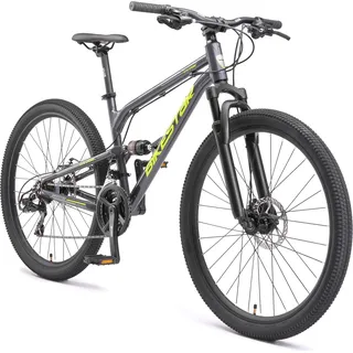 BIKESTAR Vollgefedert Aluminium Mountainbike 27.5 Zoll, 21 Gang Shimano Schaltung mit Scheibenbremse | 16,5 Zoll Rahmen Fully MTB Erwachsenen- und Jugendfahrrad | Schwarz - Schwarz