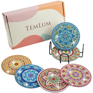 Temlum Diamond Painting Untersetzer mit Halter, 6er Set Diamond Painting für Erwachsene und Anfänger DIY Untersetzer Diamant Painting Set Basteln Erwachsene(Mandala)