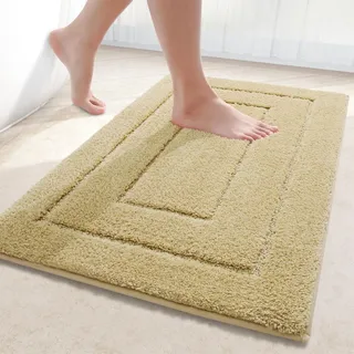Homaxy Mikrofaser Badezimmerteppich rutschfest Waschbar Badematte Weiche Badteppich Wasserabsorbierend Badvorleger für Badezimmer - 50x76cm,Beige