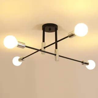 Goeco Deckenleuchte Vintage 4 Flammig, E27 Fassung Schwarz Kronleuchter Retro, Sputnik Deckenlampe Metall für Schlafzimmer, Wohnzimmer, Esszimmer, 71CM (Ohne Glühbirnen)