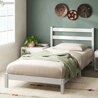 Zinus Robin Bett 80x190 cm - Bettrahmen 20 cm hoch - Plattformbettgestell aus nachhaltigem Bambus mit Kopfteil - Weiß