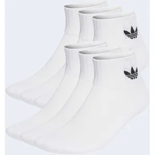 Sportsocken ADIDAS ORIGINALS "1/4 SOCKS 6P", Damen, Gr. XL (46/48), weiß, Obermaterial: 65% Baumwolle, 32% Polyester, 2% Elasthan, 1% sonstige Fasern, Socken Sportsocken, für Laufen, 6er-Pack, mit Logodruck im Trefoil Style, knöchellang