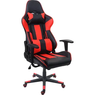 Bürostuhl HWC-F84, Schreibtischstuhl Gamingstuhl Chefsessel Drehstuhl, Kunstleder schwarz/rot - Rot