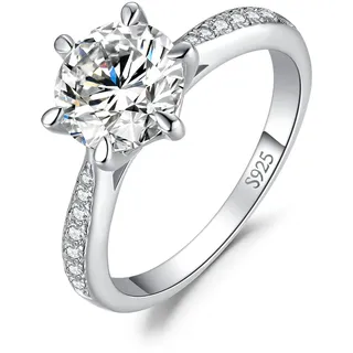 JewelryPalace Klassisch 8mm 2ct Rundschliff Zirkonia Solitär Promise Ring Damen, Verlobungsring Damenring Ringe Silber 925 mit Stein für Frauen, Simulierte Diamant Jubiläum Eheringe Silberringe 48