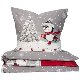 SCHIESSER Telso Pinguine Grau 155 x 220 cm + 80 x 80 cm