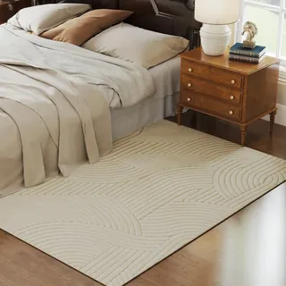 HOMCOM Teppich Hochflor Wohnzimmer rutschfest maschinenwaschbar Teppiche mit Geometrische Muster Einfarbig Weich Modern für Wohnzimmer Schlafzimmer Küche Kinderzimmer Büro 200 x 140 cm Cremeweiß