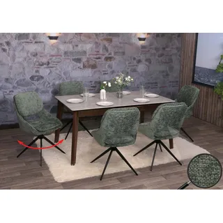 6er-Set Esszimmerstuhl HWC-N73, Küchenstuhl, drehbar Auto-Return, Stoff/Textil Chenille (490g/m2)   grün - Grün