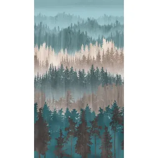 Livingwalls Travel Styles Vliestapete - Waldtapete in Blau und Braun - skandinavische Wandtapete für verschiedene Räume in 1,59 m x 2,80 m