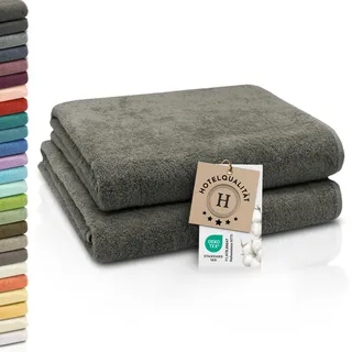ZOLLNER 2er Set Badetücher - weiche und saugstarke Duschtücher - waschbar bis 95°C - Baumwolle - 100x150 cm in Taupe