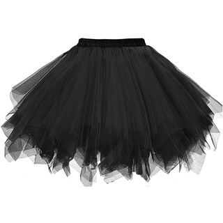 Msrlassn Damen Tüllrock tütü Rock 50er Rockabilly Petticoat Tutu Unterrock Kurz Ballett Tanzkleid Cosplay Ballkleid Abendkleid (Schwarz, S-M)