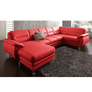 Wohnlandschaft SIT & MORE "Mailand U-Form, B: 312 cm", rot, B:312cm H:85cm T:179cm, NaturLEDER (echtes Rindleder)/Korpus passendes Kunstleder Softlux;Luxus-Microfaser Altara Nubuck (100% Polyester);Kunstleder Softlux;Luxus-Kunstleder, Sofas, Wohnlandschaft, optional Bettfunktion