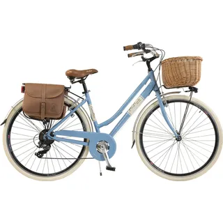 Via Veneto by Canellini Fahrrad Citybike Frau Aluminium mit Korb und Tasche - Blau 46 - Blau