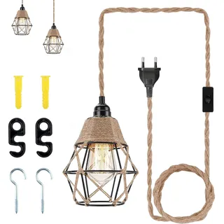 OMIGA Hängelampe mit Stecker Lampe Steckdose mit 177in Seil Kabel Hängelampe Vintage Textilkabel Käfige Lampe Industrial E27 für Schlafzimmer Treppenhaus Korridor Nachttischlampen (Ohne Glühbirne)