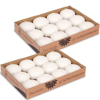 24x DecoLite Schwimmkerzen 30x45 mm Weiß & Elfenbein | Schwimmfähig | RAL-zertifiziert | Rußfrei & tropffrei | Deko für Hochzeit, Sommerfest, Wellness, Tischdeko | Praktisch (weiss)