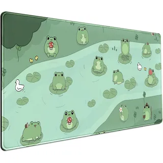 Kawaii Frösche Schreibtischunterlage, grünes Mauspad, niedliches Mauspad, XXL, groß, erweitertes Gaming-Teich, Anime, Frosch, Schreibtischunterlage, 80 x 40 cm, japanisch/koreanische ästhetische