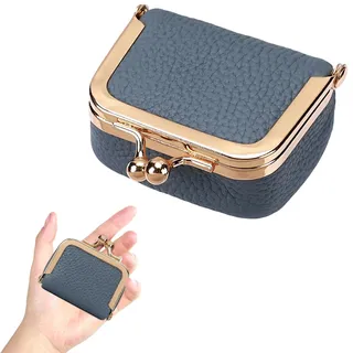 Lufdegim 1 Stück Schmuckschatulle Klein Mini Schmuckkästchen aus Echtem Leder mit Kussverschluss Schmuckorganizer Klein Tragbar Schmucketui für Halsketten Ringe Ketten (Blau)