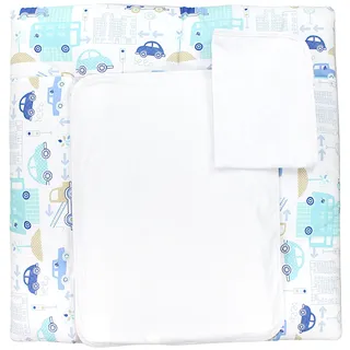 TupTam Wickelauflage mit 2 wasserfesten Frotteebezügen – weich gepolstert & hautfreundlich MAR02579, Farbe: Autos Blau, Größe: 75 x 80 cm