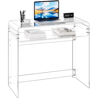 Vevor Acryltisch Schreibtisch 2-stufiger, durchsichtiger Eingangtisch mit Ablage, moderner rechteckiger Computertisch, Dicker Schreibtisch für Schlafzimmer Büro Wohnzimmer 40 x 85 x 75 cm