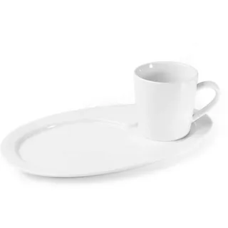 Holst Porzellan KT 005 SET 2 MP Porzellan Servierteller/Frühstücksteller mit Kaffeetasse/Tirnkbecher Anna 0,24 l, weiß, 27.5 x 9 cm