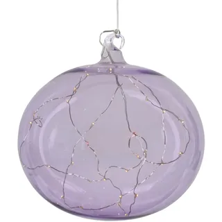 Glaskugel oval LINA 20 lila Lichterkette warmweiß Weihnachtsdeko