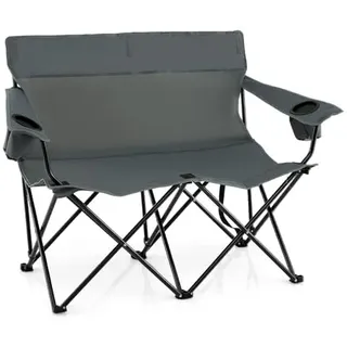 FANTASK Campingstuhl für 2 Personen, Klappstuhl mit Getränkehaltern, Armlehnen & Tragetasche, 300 kg Tragfähigkeit, klappbarer Campingsofa (Grau)